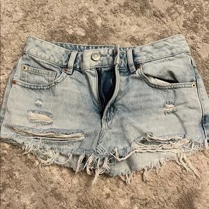 Garage Distressed Light Blue Denim Shorts